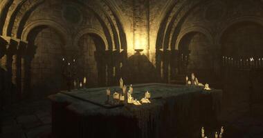 CGI Mysterious candlelit chamber in ancient stone structure at night video