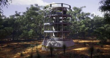 CGI Modern tower design blends architecture with a forested environment video