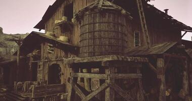 CGI Historic wooden building with storage and rustic charm in a rural landscape video