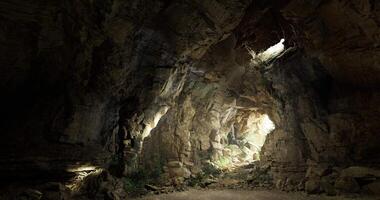 CGI Majestic underground cave illuminated by natural light during midday video