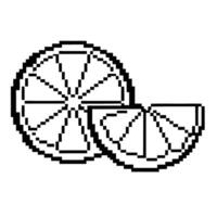 Pixel art citrus fruit slices retro lemon or orange wedges, 8 bit graphic isolated on white digital minimalist food icon vector