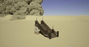 CGI Staircase leading to nowhere in a vast desert landscape with clear sky video