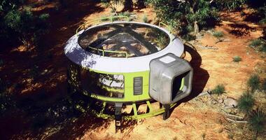 CGI Futuristic structure in a desert landscape surrounded by trees video