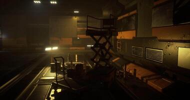 CGI Exploring a dimly lit laboratory with complex equipment and workstations video