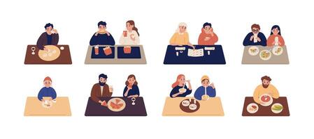 People enjoying meals at tables vector