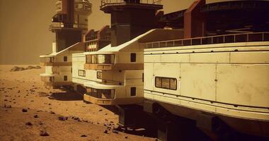 CGI Futuristic colony structure on a distant desert planet landscape video