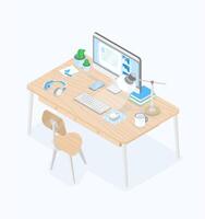 Modern workspace with computer and desk accessories vector
