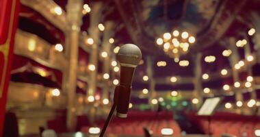 CGI Microphone on stage ready for a performance in an elegant theater video