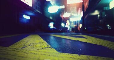 CGI Vibrant neon lights illuminate urban alley with vivid markings and reflections video