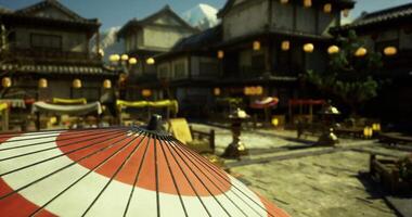 CGI Traditional market setting with festive decorations in a historic village video