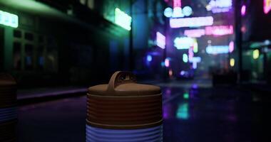 CGI Vibrant urban night scene with glowing neon lights and reflective streets video