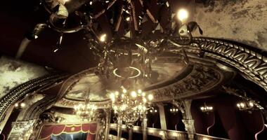 CGI Elegantly designed theater with ornate chandeliers and vintage decor video