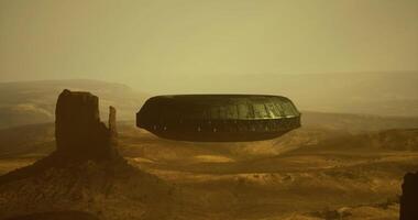 CGI UFO sighting above desert landscape during twilight hours video