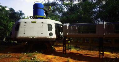 CGI Spacecraft in a bright forest under daylight video