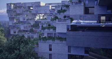 CGI Innovative urban architecture blended with greenery in contemporary design video