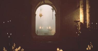 CGI Mysterious archway illuminated by candles in a dimly lit ancient space video