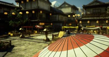 CGI Traditional Japanese marketplace under a clear sky with colorful decor video