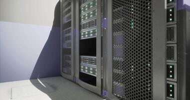 CGI Data center equipment showcases advanced technology setup in modern workspace video
