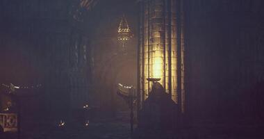 CGI Mysterious underground chamber illuminated by flickering candlelight at dusk video