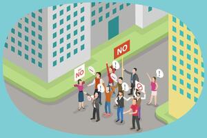 Protesters holding signs opposing development vector