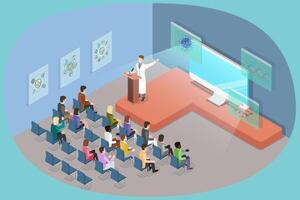 Scientist presenting to an audience vector