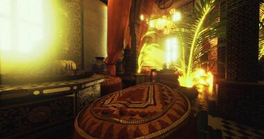 CGI Exotic interior with vibrant colors and intricate patterns in a warm light video