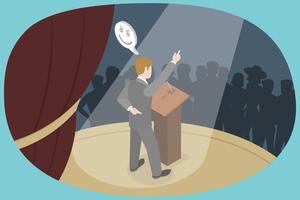Speaker presenting on stage vector