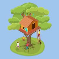 Kids building a fun treehouse vector