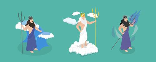 3D Isometric Flat Conceptual Illustration of Ancient Mythology Heroes, Zeus, Poseidon and Hades vector