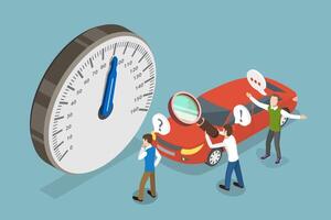 3D Isometric Flat Conceptual Illustration of Speedometer, Car Gauge Dial Panel vector