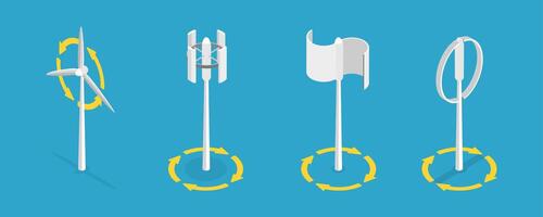 3D Isometric Flat Conceptual Illustration of Vertical Axis Wind Turbines, Technologies for Alternative Power Production vector