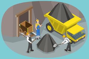 3D Isometric Flat Conceptual Illustration of Coal Mining, Extraction Industry vector