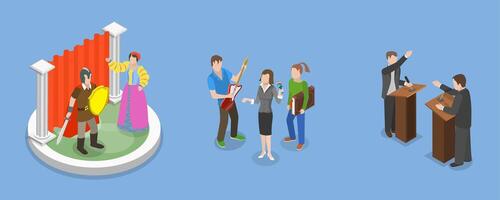 3D Isometric Flat Conceptual Illustration of Campus Classes, After-school Activities vector
