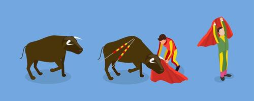 3D Isometric Flat Set of Corrida Elements, Public Traditional Performance in Spain vector