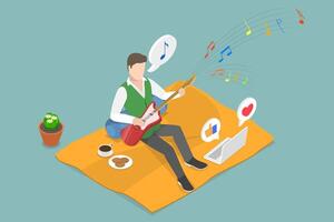 3D Isometric Flat Conceptual Illustration of Home Concert Online, Music Virtual Class vector