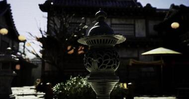 CGI Lantern illuminates tranquil courtyard at historic Japanese location video