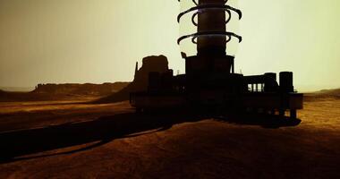 CGI Futuristic structure casts long shadows on Mars at sunset video