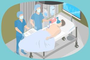 3D Isometric Flat Conceptual Illustration of Anasthesia, Surgery Operation Preparation vector