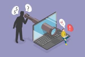3D Isometric Flat Conceptual Illustration of Online Stalking, Cyberstalking vector