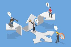 3D Isometric Flat Conceptual Illustration of Alternative Pathway, Future Cirection Concern and Struggle vector