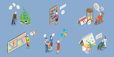 3D Isometric Flat Conceptual Illustration of Dementia, Memory Loss vector