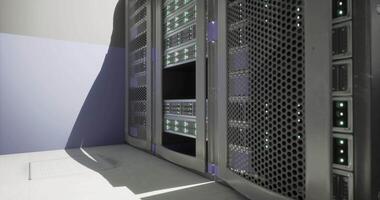 CGI Modern server rack setup in a technology data center with advanced equipment video
