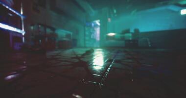 CGI Mysterious dimly lit room with reflective floor in vibrant colors video