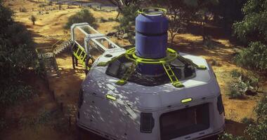 CGI Futuristic mobile habitat in a remote desert landscape with solar energy video