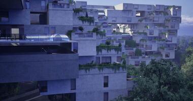 CGI Modern architectural design featuring green balconies in urban setting video