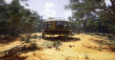 CGI Unique circular structure surrounded by dry vegetation in a remote area video