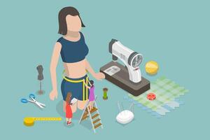 3D Isometric Flat Conceptual Illustration of Tailor Measurements, Dressmakers at Work vector