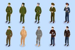 3D Isometric Flat Set of Military People, Characters in Uniform vector
