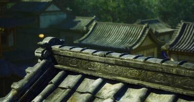 CGI Detail of traditional rooftops in an ancient town during daylight hours video