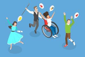 3D Isometric Flat Conceptual Illustration of Happy Active Disabled People, Accessibility And Inclusivity vector